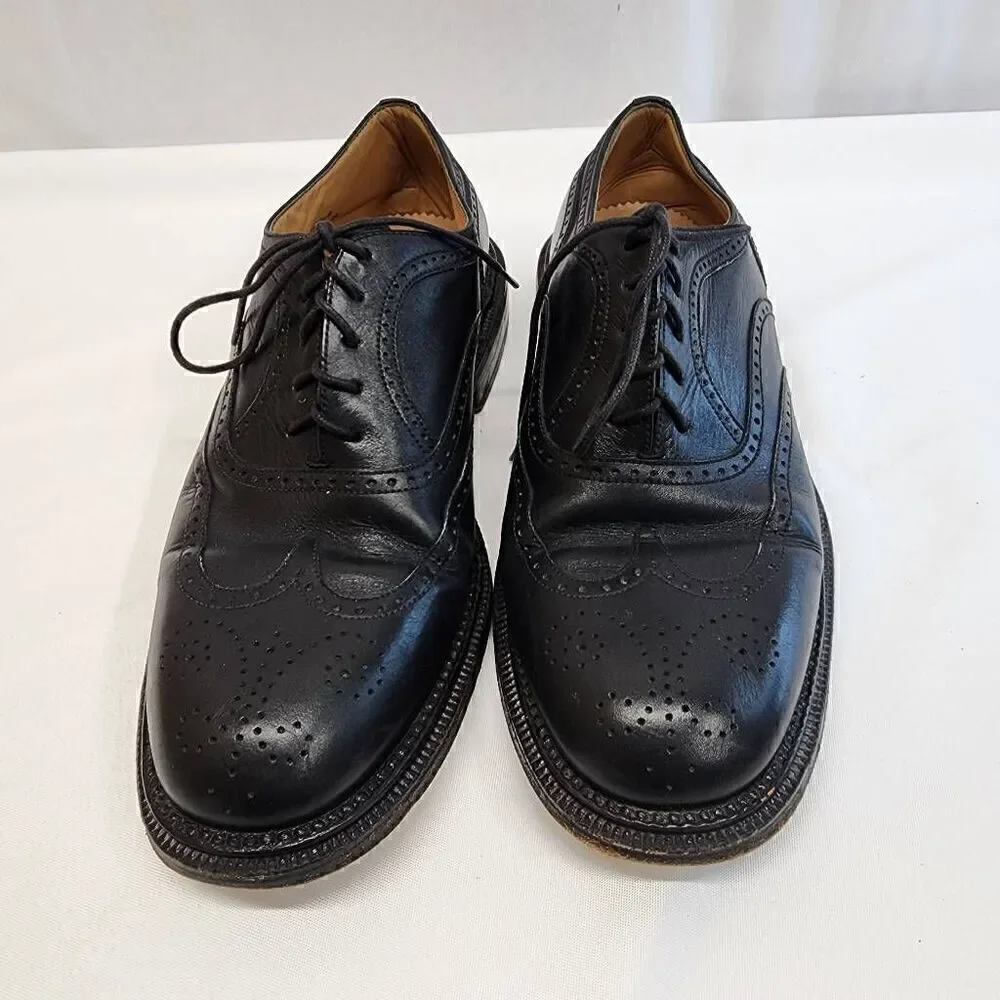 George's Coll Size 7.5 Mens Handmade SPAIN Black Leather Wingtip Oxfords K